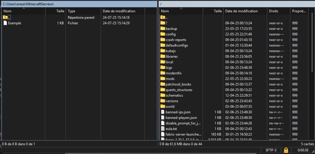 Transfert SFTP FileZilla avec glisser-déposer